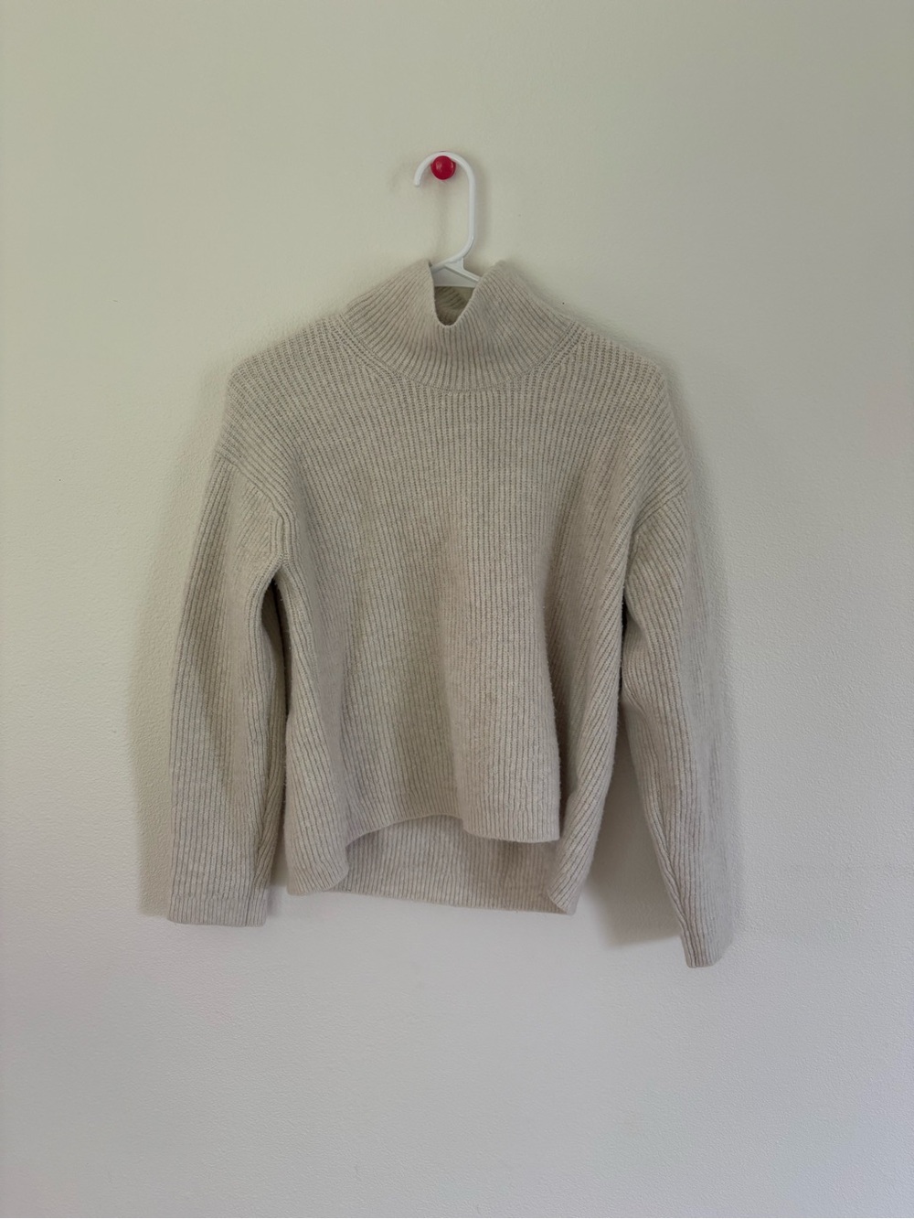 Uniqlo Women's Cream Ribbed Mock Neck Wool Blend Sweater